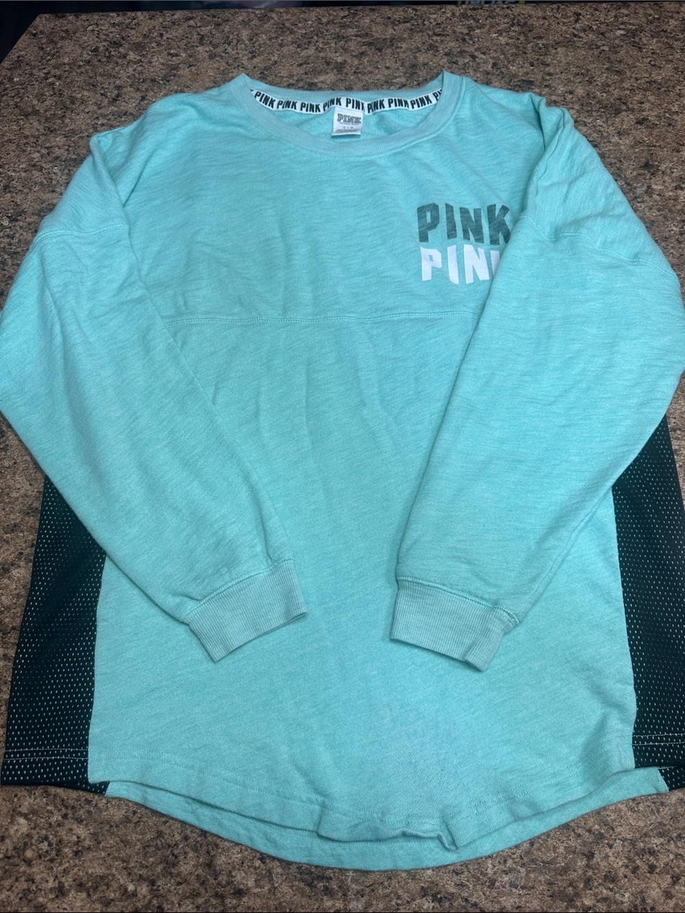 PINK Victoria's Secret Teal Pullover with Black Mesh Side Panels Large